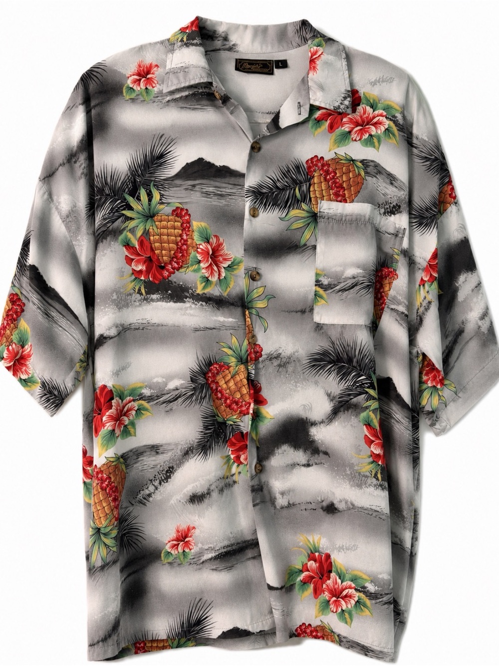 Monzini Collection Pineapple Hibiscus Tropical Shirt Mens Large